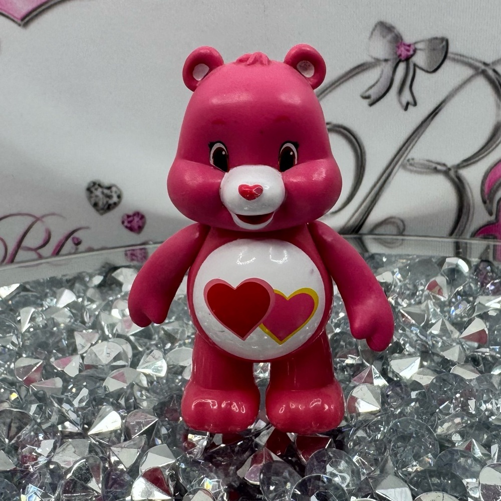 Carebear Mini action figurine hearts Pink Bear Figurine with Heart Design